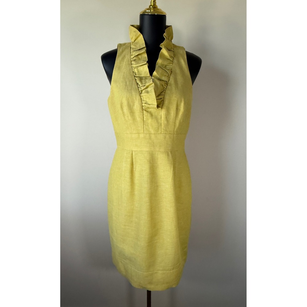 Just Taylor Yellow Linen Blend Ruffle Collar Sleeveless Sheath Dress Size 8